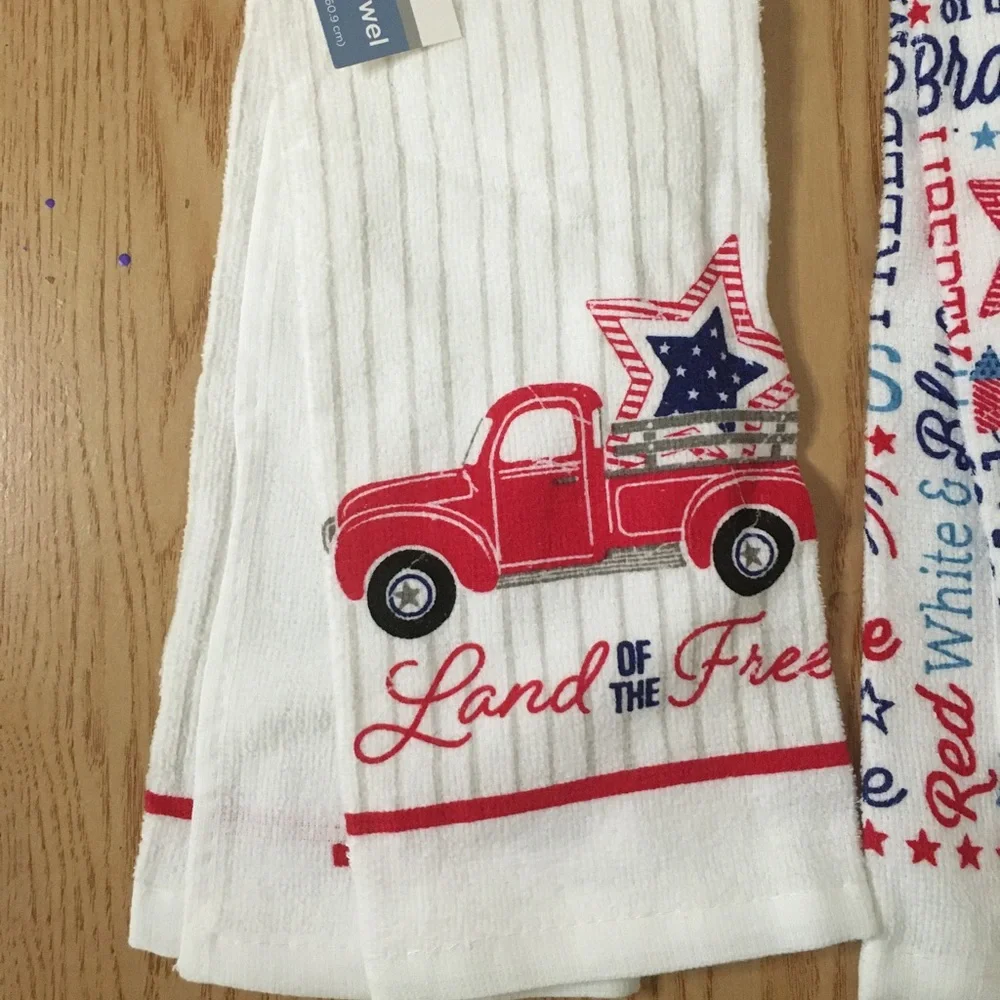 New Bundle Of 2 Patriotic Fourth of July Etc KitchenTowels 100% Cotton 14” x 24” - Picture 5 of 6